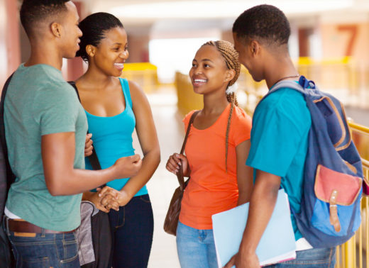 group of african american college students having conversation